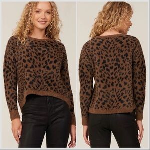 Bella Dahl Slouchy Cropped Sweater in Mocha Leopard Brown Black Sz XS